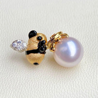 Honesty Pearl Akoya 7.8mm white pink round pendant with S925 18K plating and cubic zirconia stones