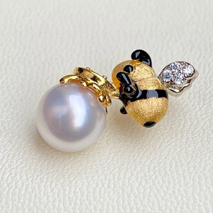 Honesty Pearl Akoya 7.8mm white pink round pendant with S925 18K plating and cubic zirconia stones