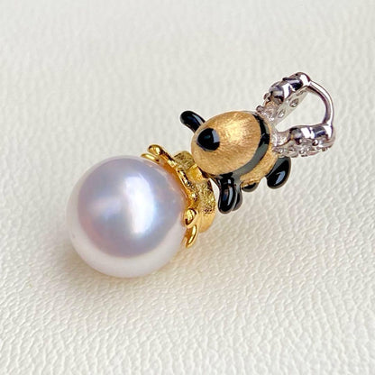 Honesty Pearl Akoya 7.8mm white pink round pendant with S925 18K plating and cubic zirconia stones