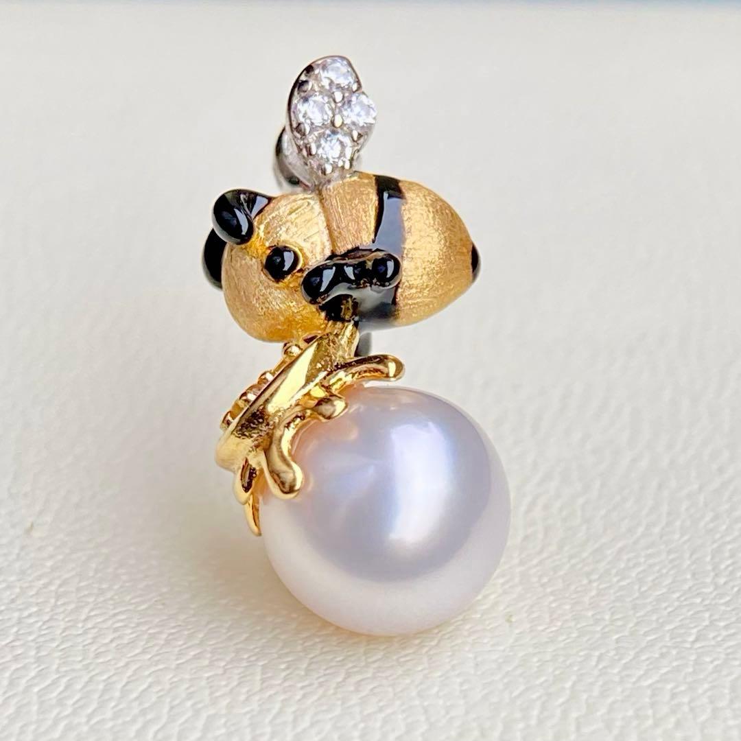 Honesty Pearl Akoya 7.8mm white pink round pendant with S925 18K plating and cubic zirconia stones