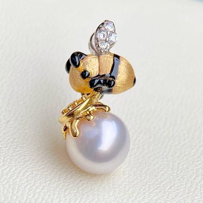 Honesty Pearl Akoya 7.8mm white pink round pendant with S925 18K plating and cubic zirconia stones