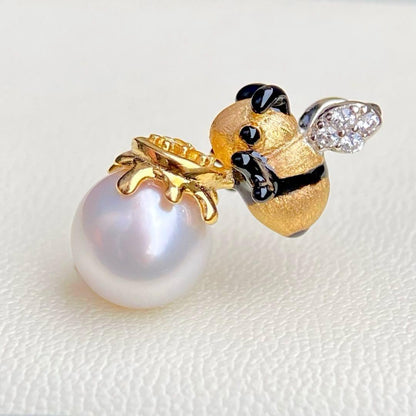 Honesty Pearl Akoya 7.8mm white pink round pendant with S925 18K plating and cubic zirconia stones