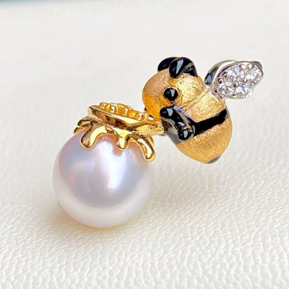 Honesty Pearl Akoya 7.8mm white pink round pendant with S925 18K plating and cubic zirconia stones