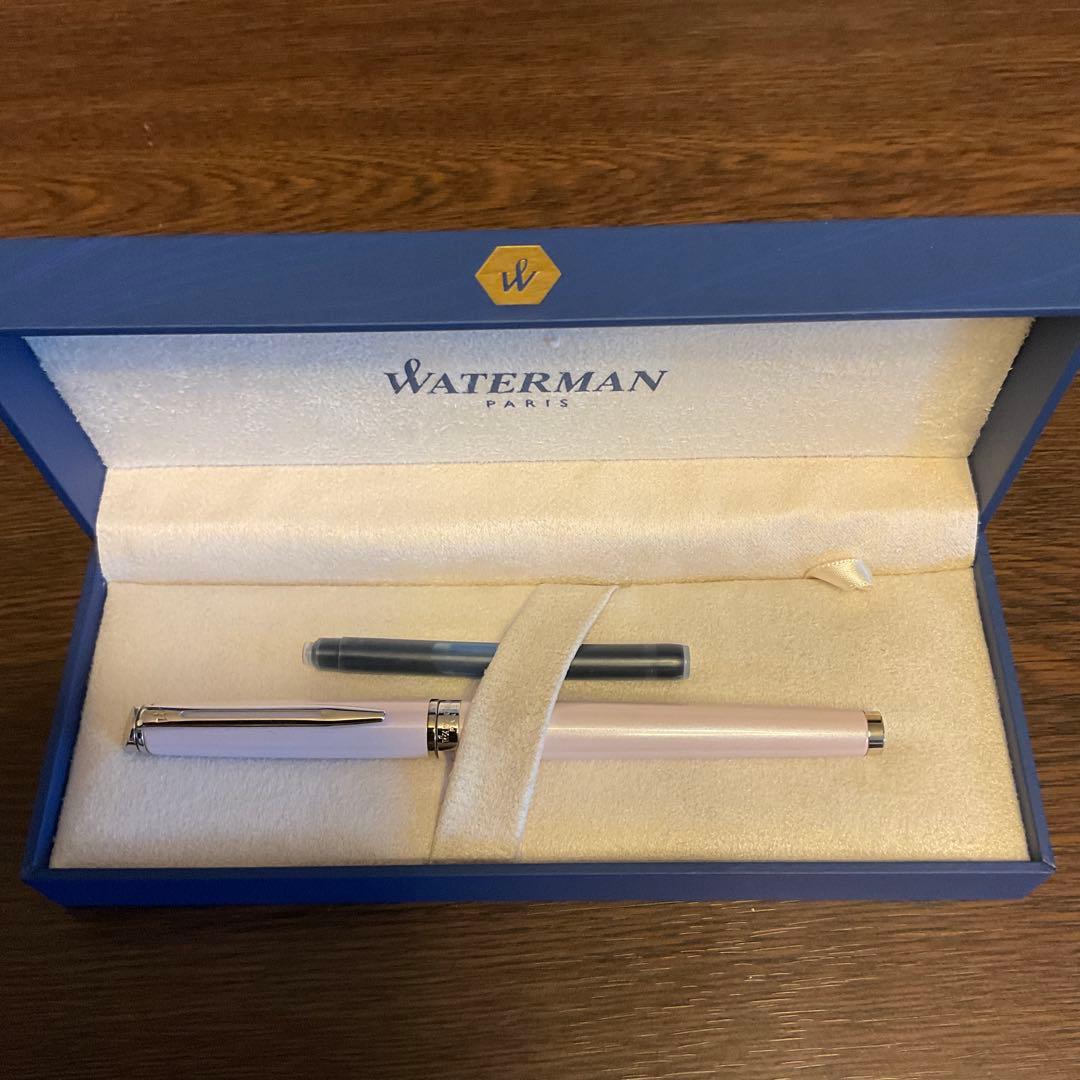 Waterman Fountain Pen Pink with stainless steel nib, fine and medium options, capped and uncapped views