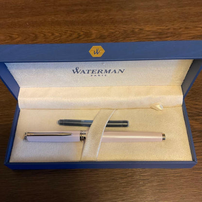 Waterman Fountain Pen Pink with stainless steel nib, fine and medium options, capped and uncapped views