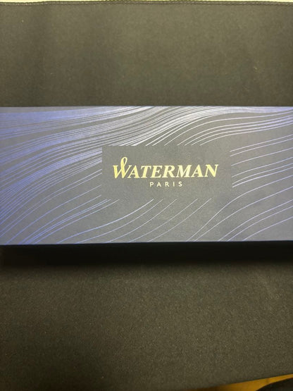 Waterman black metal ballpoint pen with a sleek design and included protective case