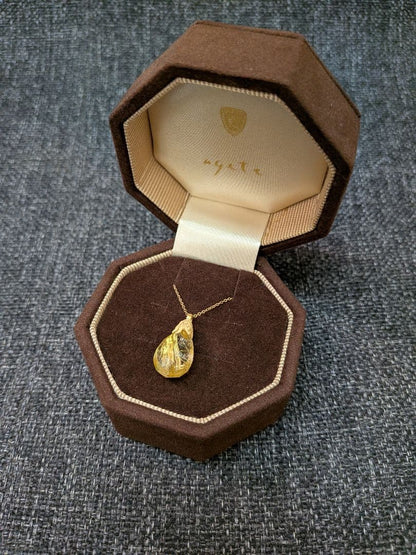 Ageté K10 Rutile Quartz Drop Necklace with 1.1 x 2.1 cm quartz pendant on 50 cm chain