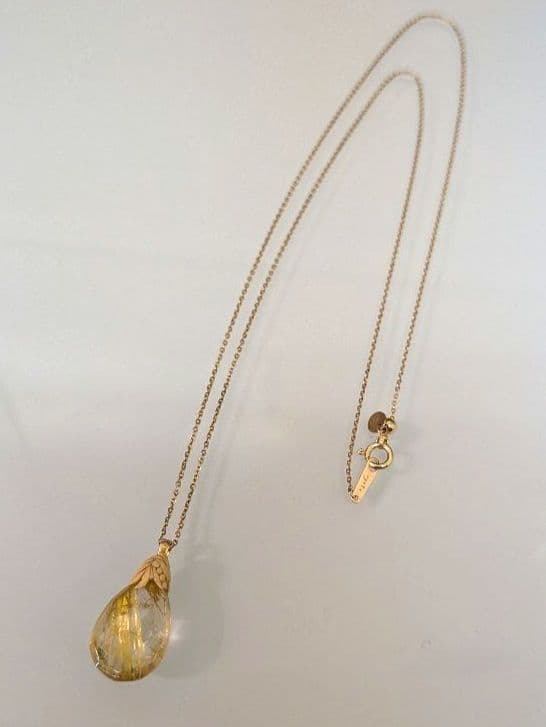 Ageté K10 Rutile Quartz Drop Necklace with 1.1 x 2.1 cm quartz pendant on 50 cm chain