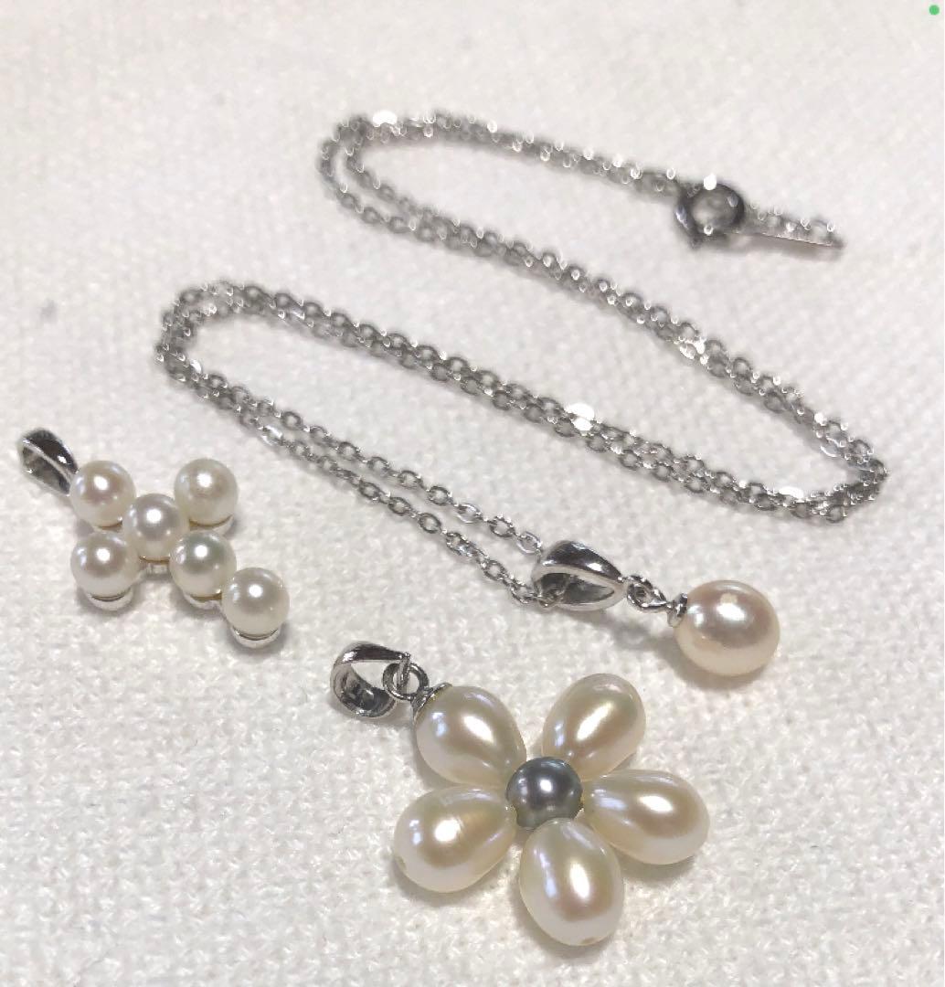 Mikimoto necklace with silver cross pendant and pearl on a 40cm chain