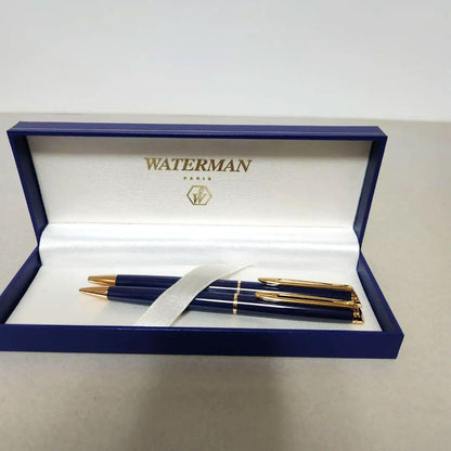 Waterman 2-piece set with navy metal ballpoint pen and mechanical pencil with case and instruction manual