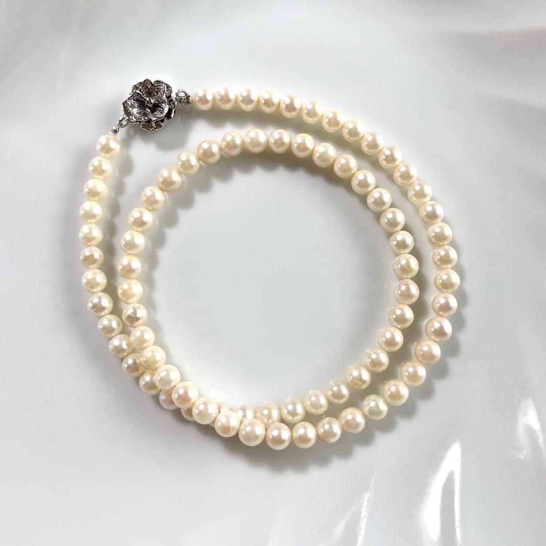 Akoya genuine baby pearl necklace with 5 mm white round pearls on 43 cm silver chain with clasp