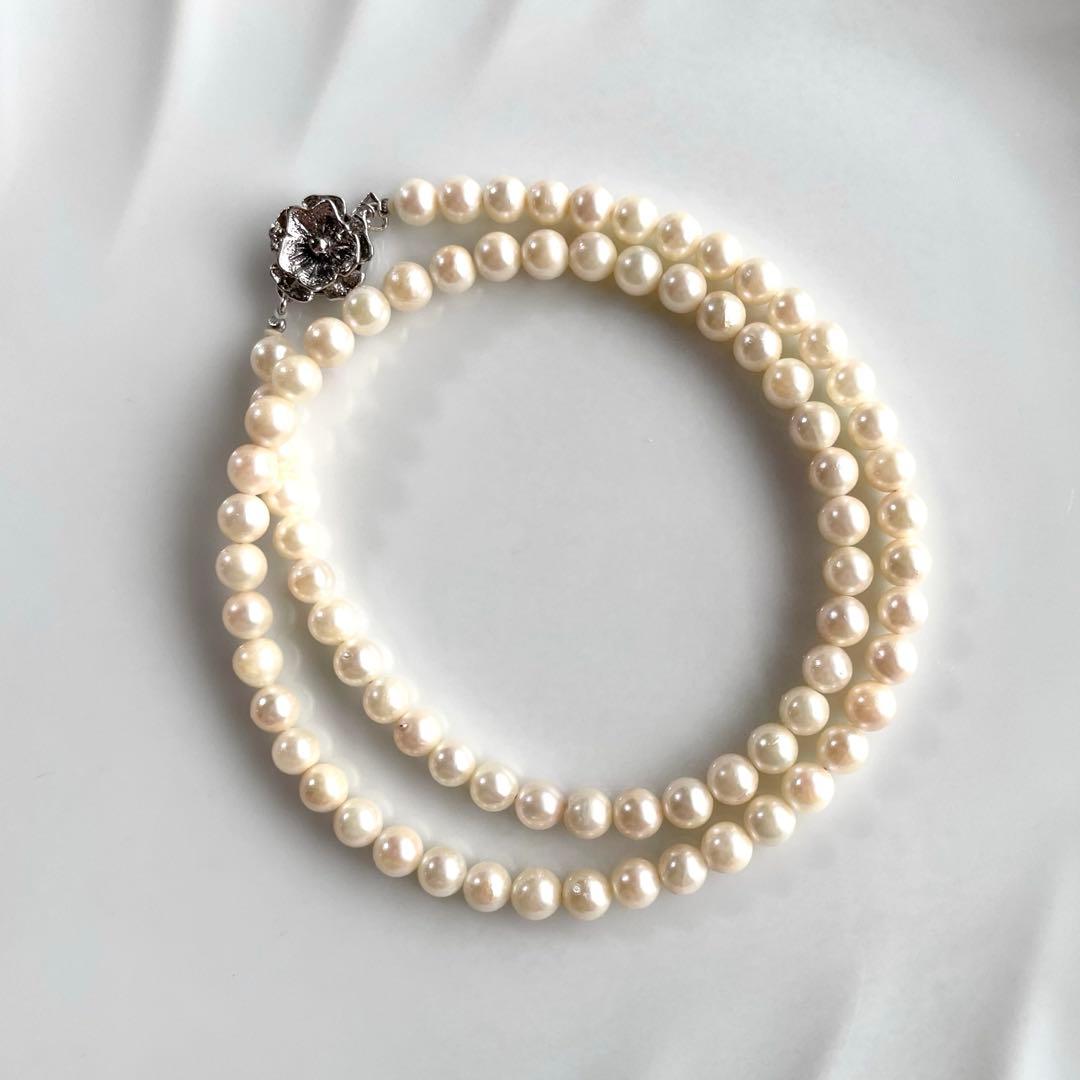 Akoya genuine baby pearl necklace with 5 mm white round pearls on 43 cm silver chain with clasp