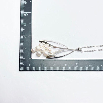 Mikimoto pearl necklace with silver leaf design featuring 3.9 to 4.1 mm pearls and 43.5 cm length