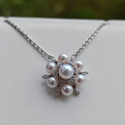 Akoya Pearl Baby Pearl Flower Pendant with 5.5mm and 4.5mm pearls set in silver 20mm earring