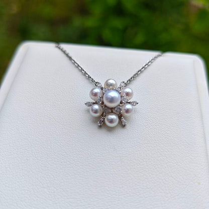 Akoya Pearl Baby Pearl Flower Pendant with 5.5mm and 4.5mm pearls set in silver 20mm earring