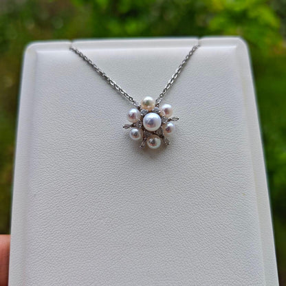 Akoya Pearl Baby Pearl Flower Pendant with 5.5mm and 4.5mm pearls set in silver 20mm earring