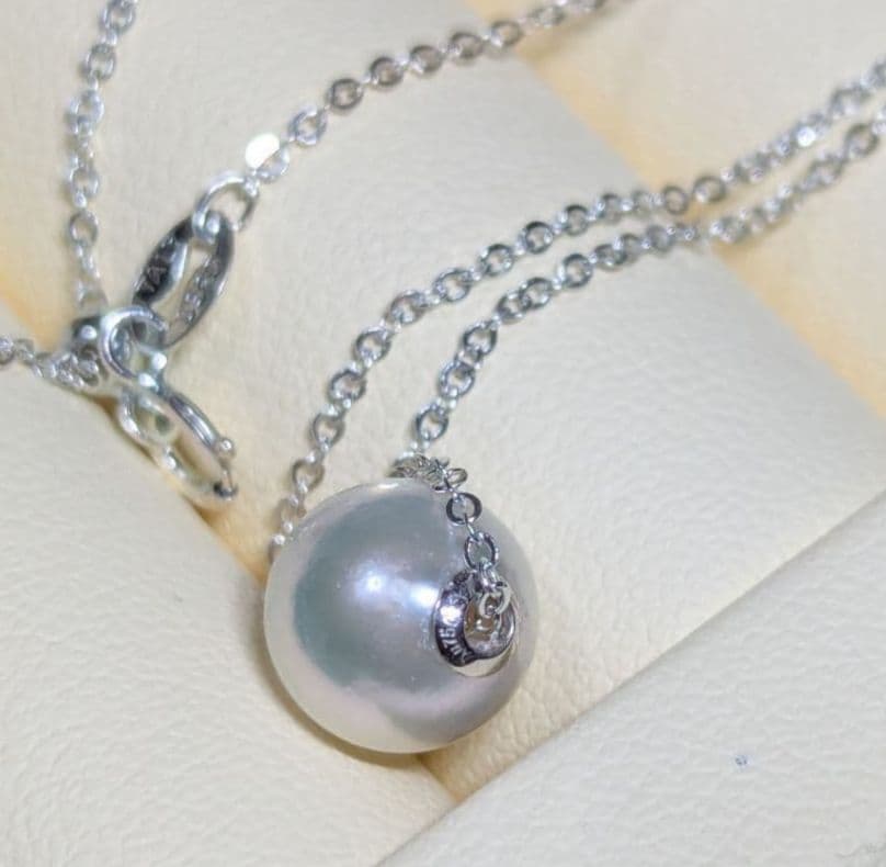 K18WG 8.7mm natural Akoya pearl pin chain necklace in 18K white gold