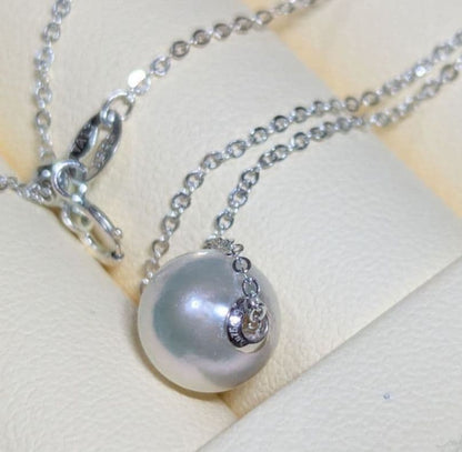 K18WG 8.7mm natural Akoya pearl pin chain necklace in 18K white gold
