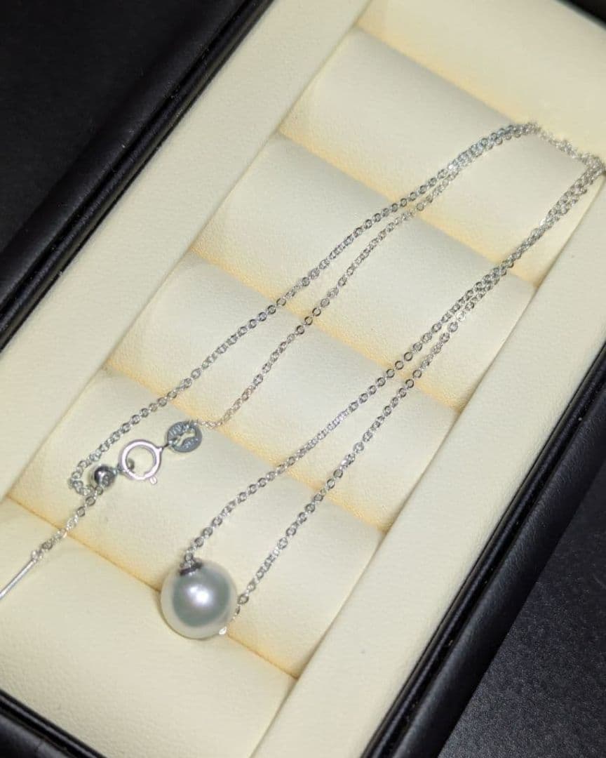 K18WG 8.7mm natural Akoya pearl pin chain necklace in 18K white gold