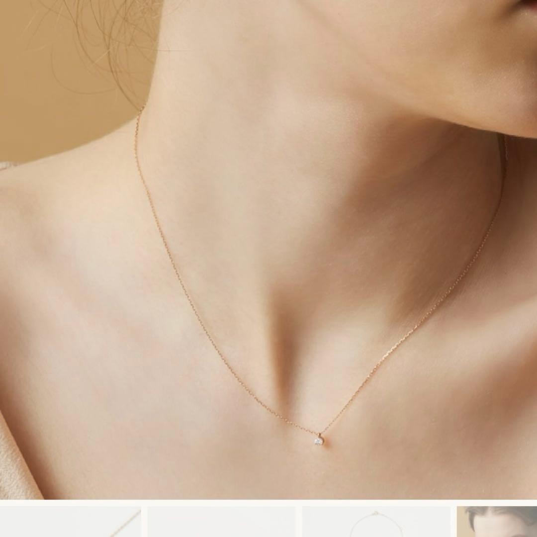 Agete K18 Pink Gold Necklace featuring a 0.05ct diamond, displayed on a white background