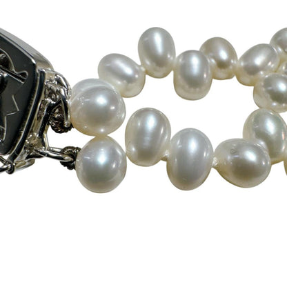 Mikimoto 925 silver necklace and bracelet set featuring freshwater pearls with 40 cm necklace and 17 cm bracelet