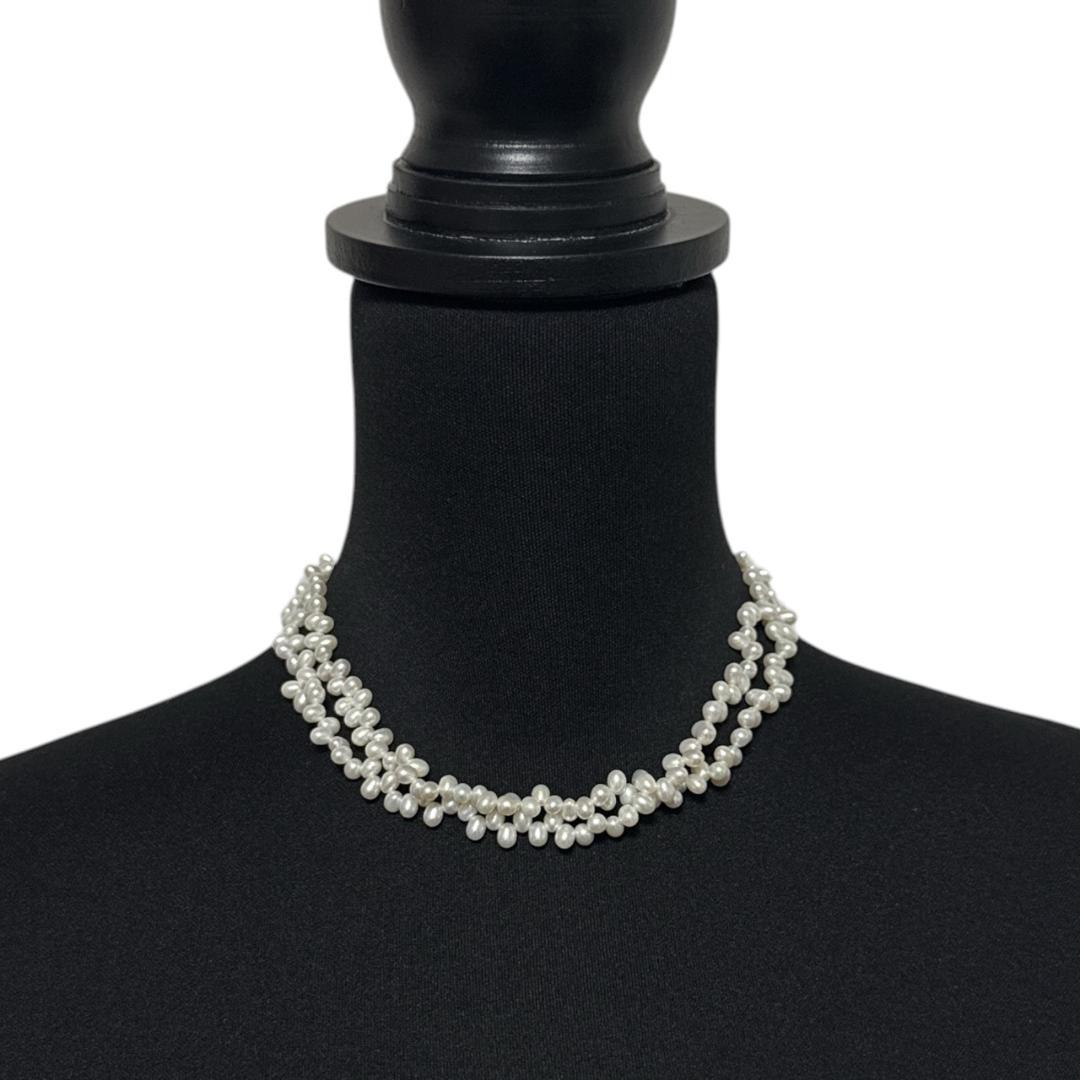Mikimoto 925 silver necklace and bracelet set featuring freshwater pearls with 40 cm necklace and 17 cm bracelet