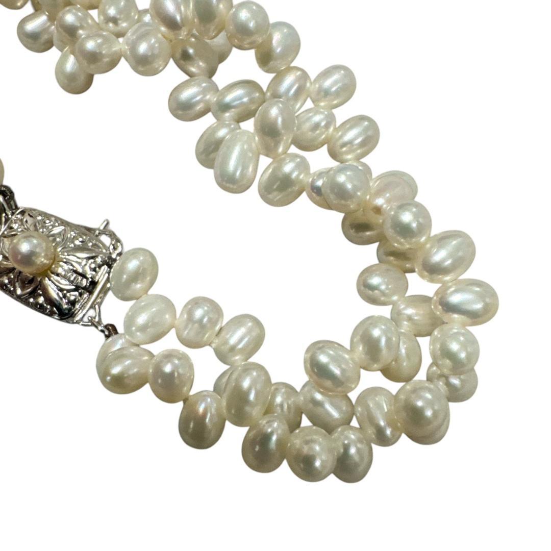 Mikimoto 925 silver necklace and bracelet set featuring freshwater pearls with 40 cm necklace and 17 cm bracelet
