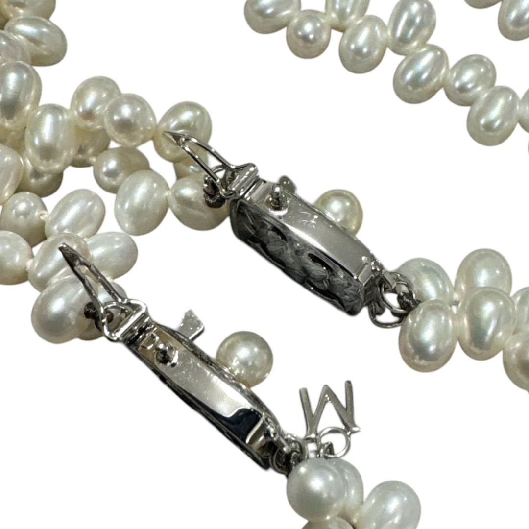 Mikimoto 925 silver necklace and bracelet set featuring freshwater pearls with 40 cm necklace and 17 cm bracelet
