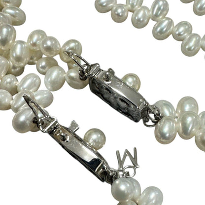 Mikimoto 925 silver necklace and bracelet set featuring freshwater pearls with 40 cm necklace and 17 cm bracelet