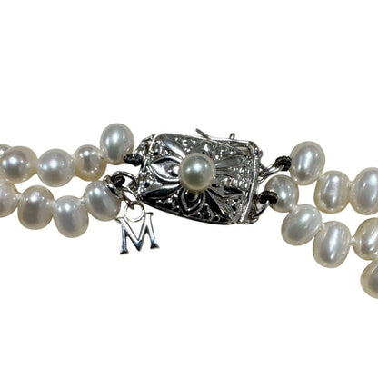 Mikimoto 925 silver necklace and bracelet set featuring freshwater pearls with 40 cm necklace and 17 cm bracelet