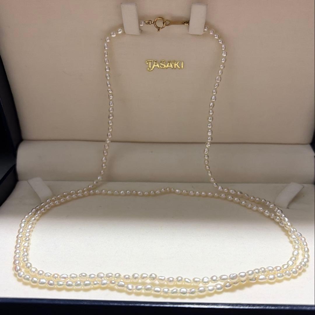 TASAKI Baby Pearl Long Necklace with K18 Certification, 82 cm length, featuring lustrous pearls on a delicate chain