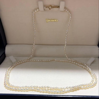 TASAKI Baby Pearl Long Necklace with K18 Certification, 82 cm length, featuring lustrous pearls on a delicate chain