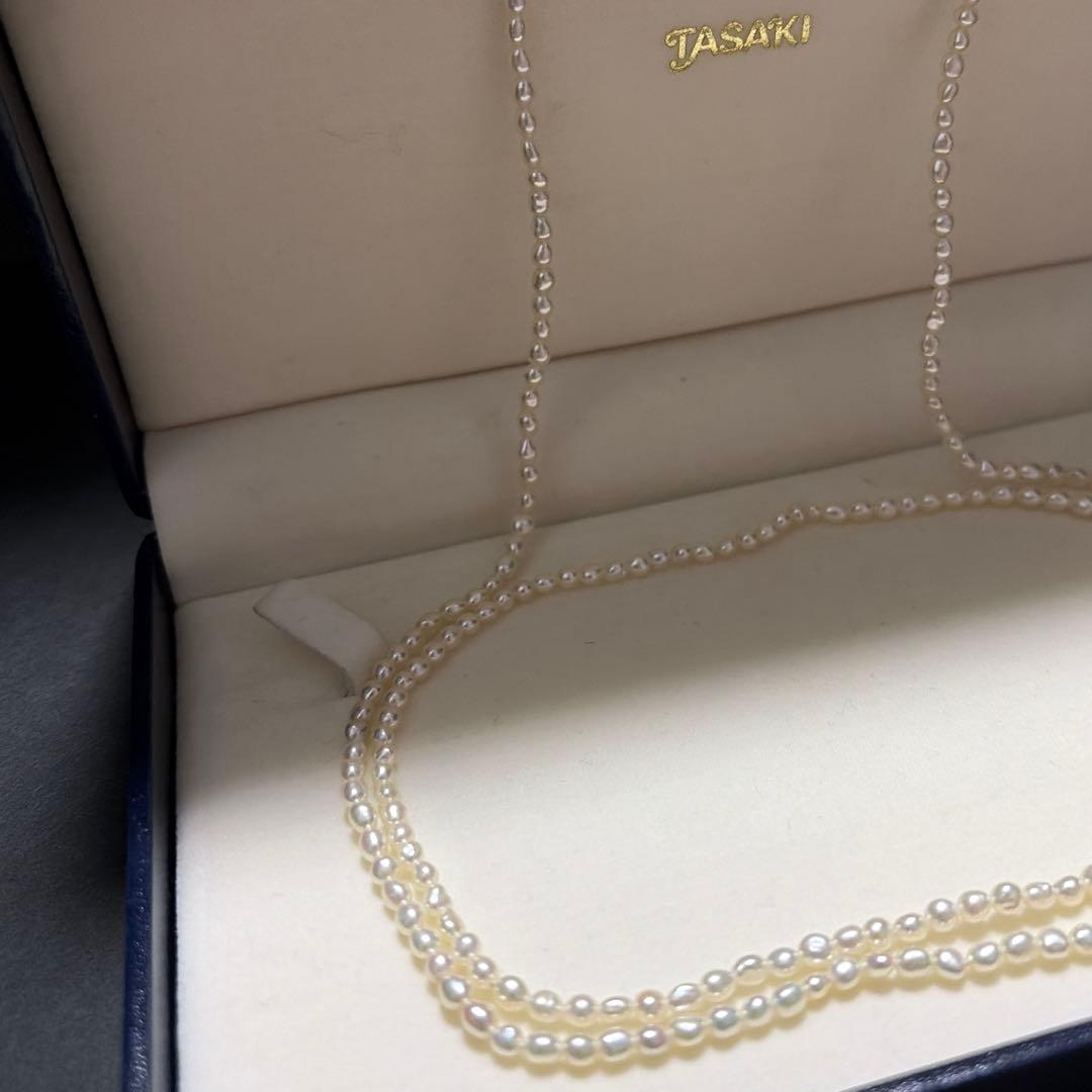 TASAKI Baby Pearl Long Necklace with K18 Certification, 82 cm length, featuring lustrous pearls on a delicate chain