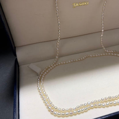 TASAKI Baby Pearl Long Necklace with K18 Certification, 82 cm length, featuring lustrous pearls on a delicate chain