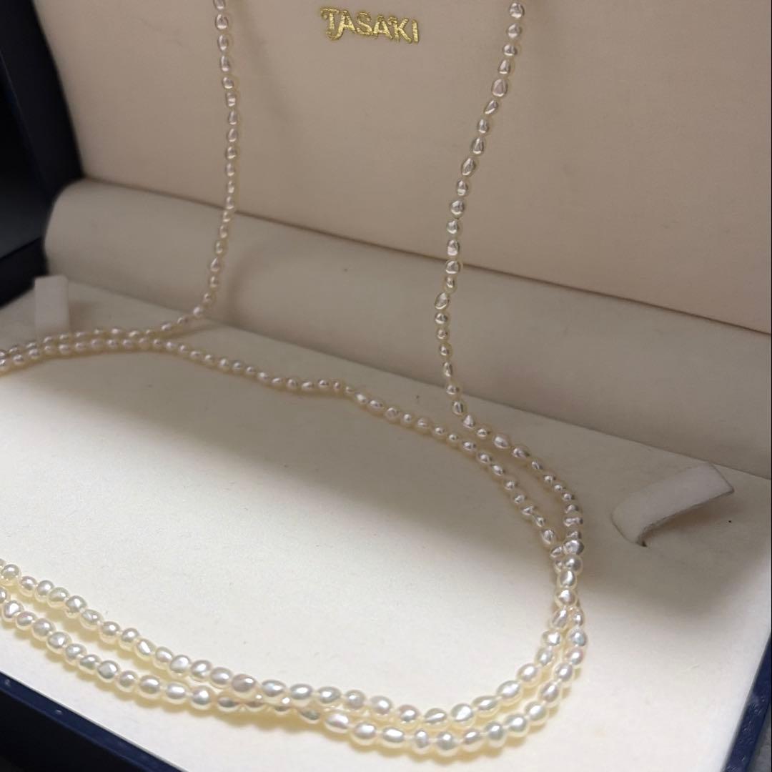 TASAKI Baby Pearl Long Necklace with K18 Certification, 82 cm length, featuring lustrous pearls on a delicate chain