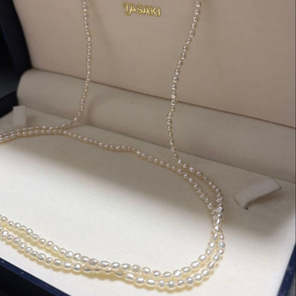 TASAKI Baby Pearl Long Necklace with K18 Certification, 82 cm length, featuring lustrous pearls on a delicate chain