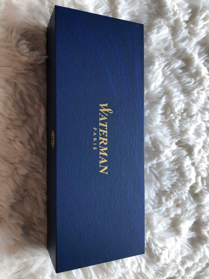 Waterman silver metal ballpoint pen with dedicated case showing Waterman Paris engraving