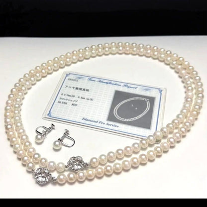Akoya pearl necklace 47cm with 6.5-7mm pearls and matching silver earrings with rhodium coating