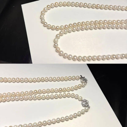 Akoya pearl necklace 47cm with 6.5-7mm pearls and matching silver earrings with rhodium coating