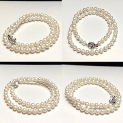 Akoya pearl necklace 47cm with 6.5-7mm pearls and matching silver earrings with rhodium coating