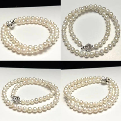 Akoya pearl necklace 47cm with 6.5-7mm pearls and matching silver earrings with rhodium coating