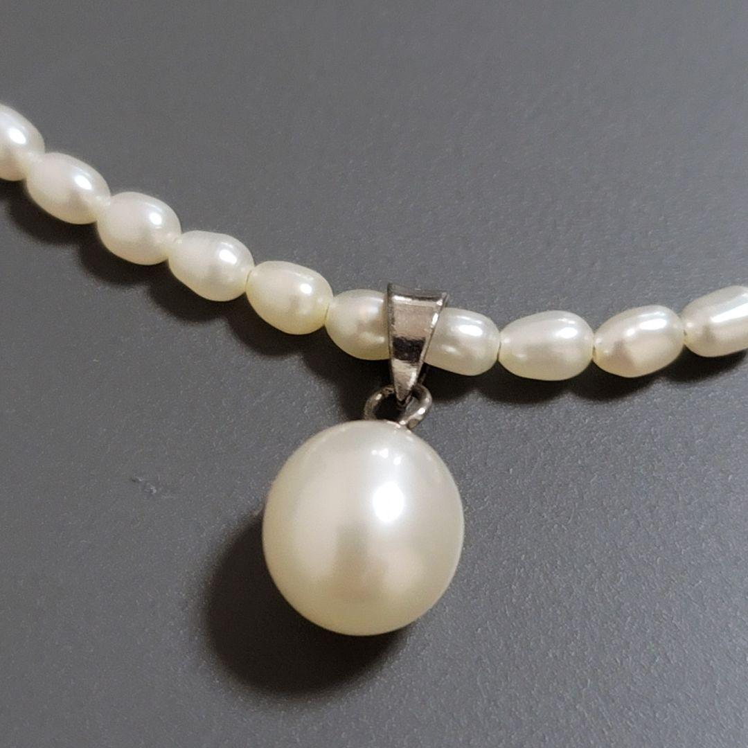 Suzunoya pearl necklace with small oval Akoya pearls and 925 silver clasp on white background