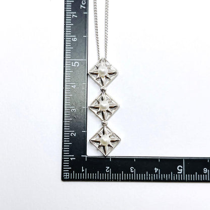 Tasaki Pearls Square Necklace 3way with 4.1mm pearls on a 49cm silver chain