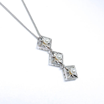 Tasaki Pearls Square Necklace 3way with 4.1mm pearls on a 49cm silver chain