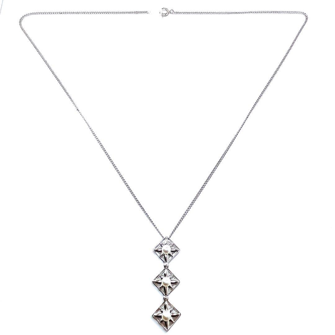 Tasaki Pearls Square Necklace 3way with 4.1mm pearls on a 49cm silver chain