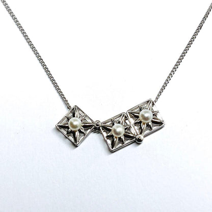 Tasaki Pearls Square Necklace 3way with 4.1mm pearls on a 49cm silver chain