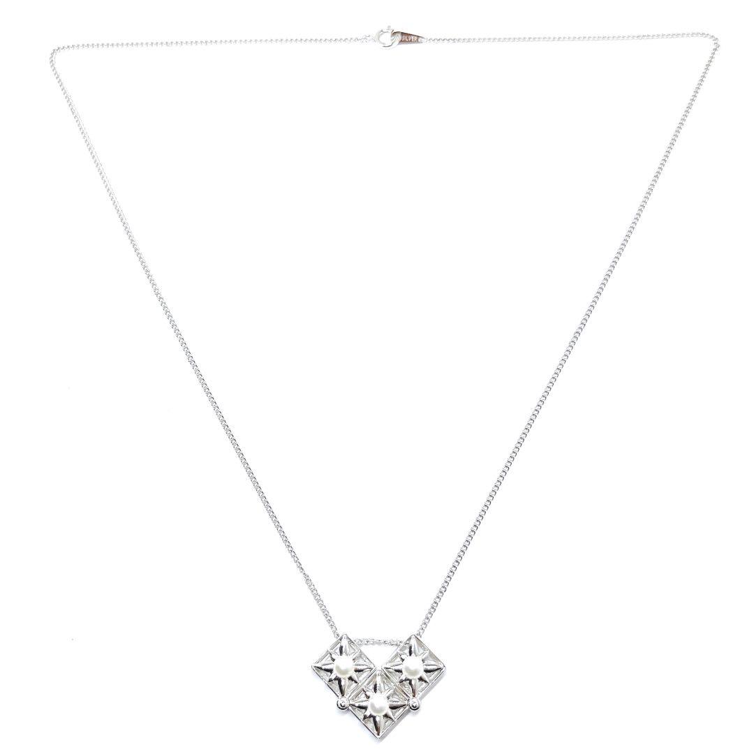 Tasaki Pearls Square Necklace 3way with 4.1mm pearls on a 49cm silver chain