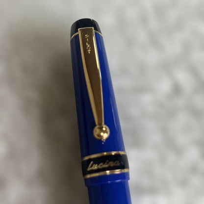 Discontinued PILOT Lucina fountain pen in navy with fine nib, shown in excellent condition