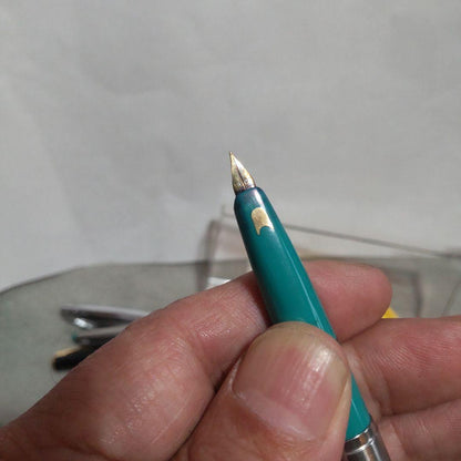 PILOT fountain pen 3-piece set in black, turquoise, and silver with gold-plated 14K decorative nibs and instruction manual