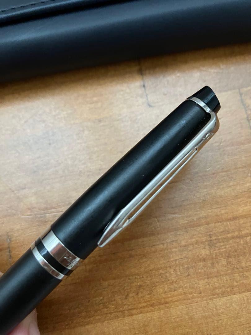 Waterman Expert Essential ballpoint pen in matte black finish shown with cap on and clip visible